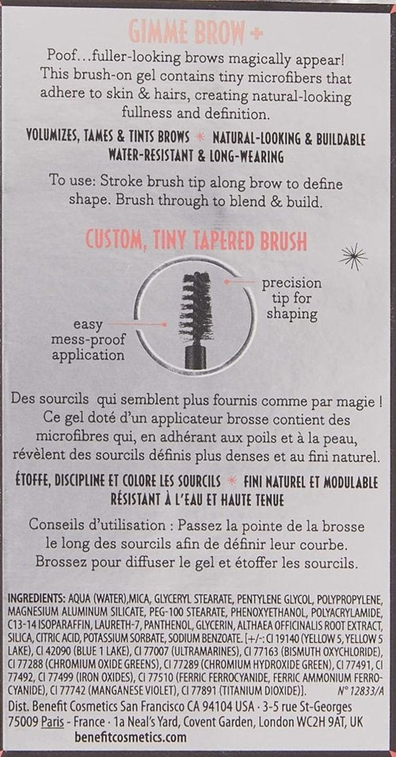 Benefit Gimme Brow Volumizing Fiber Gel - Medium Dark Warm, 0.1 Oz | Perfect for Fuller Brows