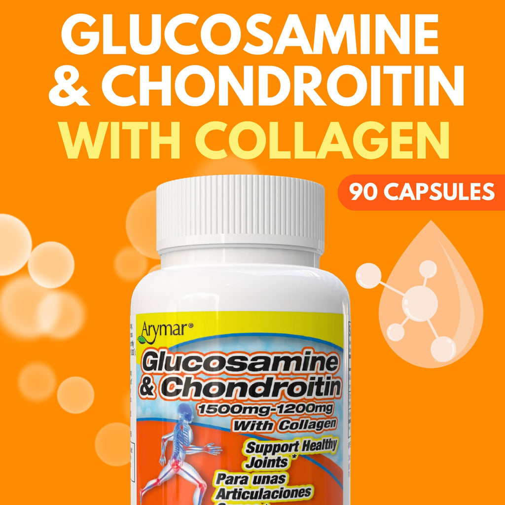 Arymar Glucosamine 1500 mg and Chondroitin 1200 mg with Collagen – Joint Health Supplement – 90 Capsules