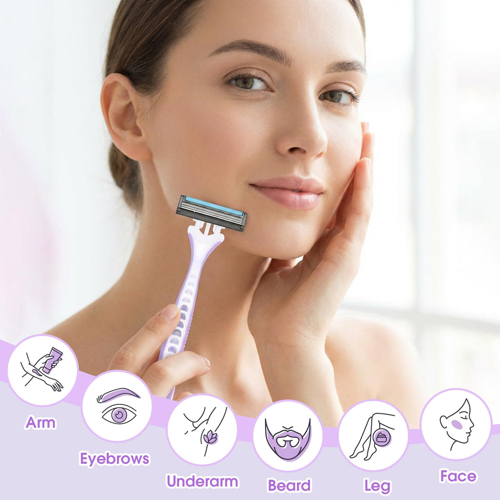Disposable Razors for Women(4 Count), Womens Razors for Shaving,3 Blades & Aloe Lubricating Strip for Sensitive Skin, Bikini Razors for Women,Women Shaver for Legs & Armpits, Travel Essentials