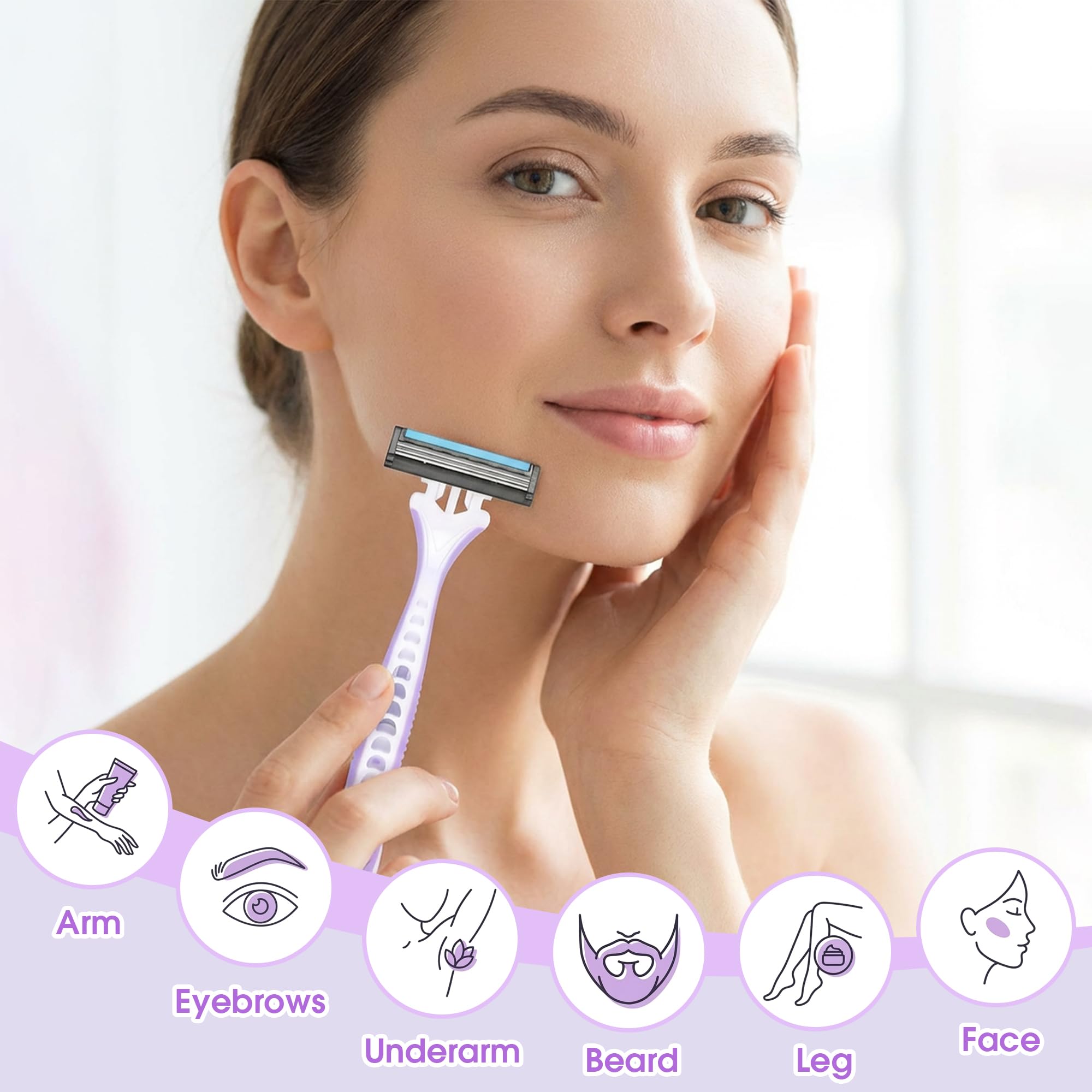 Disposable Razors for Women(4 Count), Womens Razors for Shaving,3 Blades & Aloe Lubricating Strip for Sensitive Skin, Bikini Razors for Women,Women Shaver for Legs & Armpits, Travel Essentials