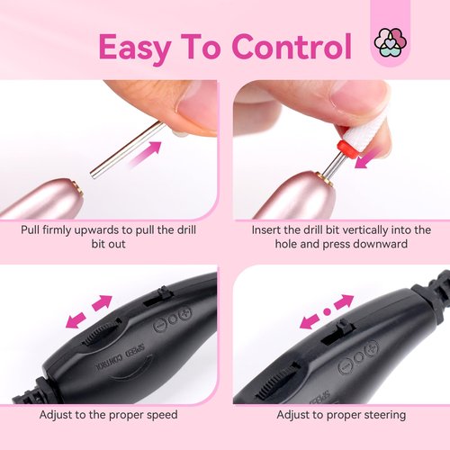SAVILAND Electric Nail Drill: 2025 Electric Nail File Rose Efile Nail Drill Professional Manicure with 6PCS Nail Drill Bits Portable Nail File & Salon Use Manicure Pedicure at Home