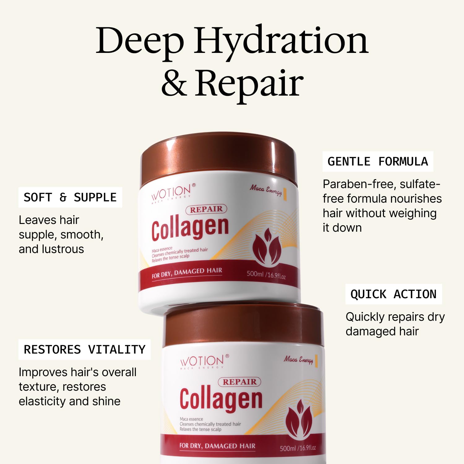WOTION Deep Repair Conditioning Argan Oil Collagen Hair Mask Essence for Dry Damaged Collagen Hair Treatment All Hair Types 16.90 oz 500ml