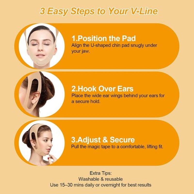 Skiennix V Line Lifting Mask - Ear-Friendly Chin Strap for Sleeping | Reusable U-Shaped Double Chin Support