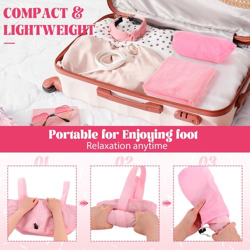 FillTouch 12 Pcs 15L Foldable Foot Soaking Tub Kit Portable Foot Bath Tub Foldable Foot Basin Bath Foot Tub for Soaking Feet with Towel and Storage Bag Soak Spa Bucket for Travel Camping (Pink)