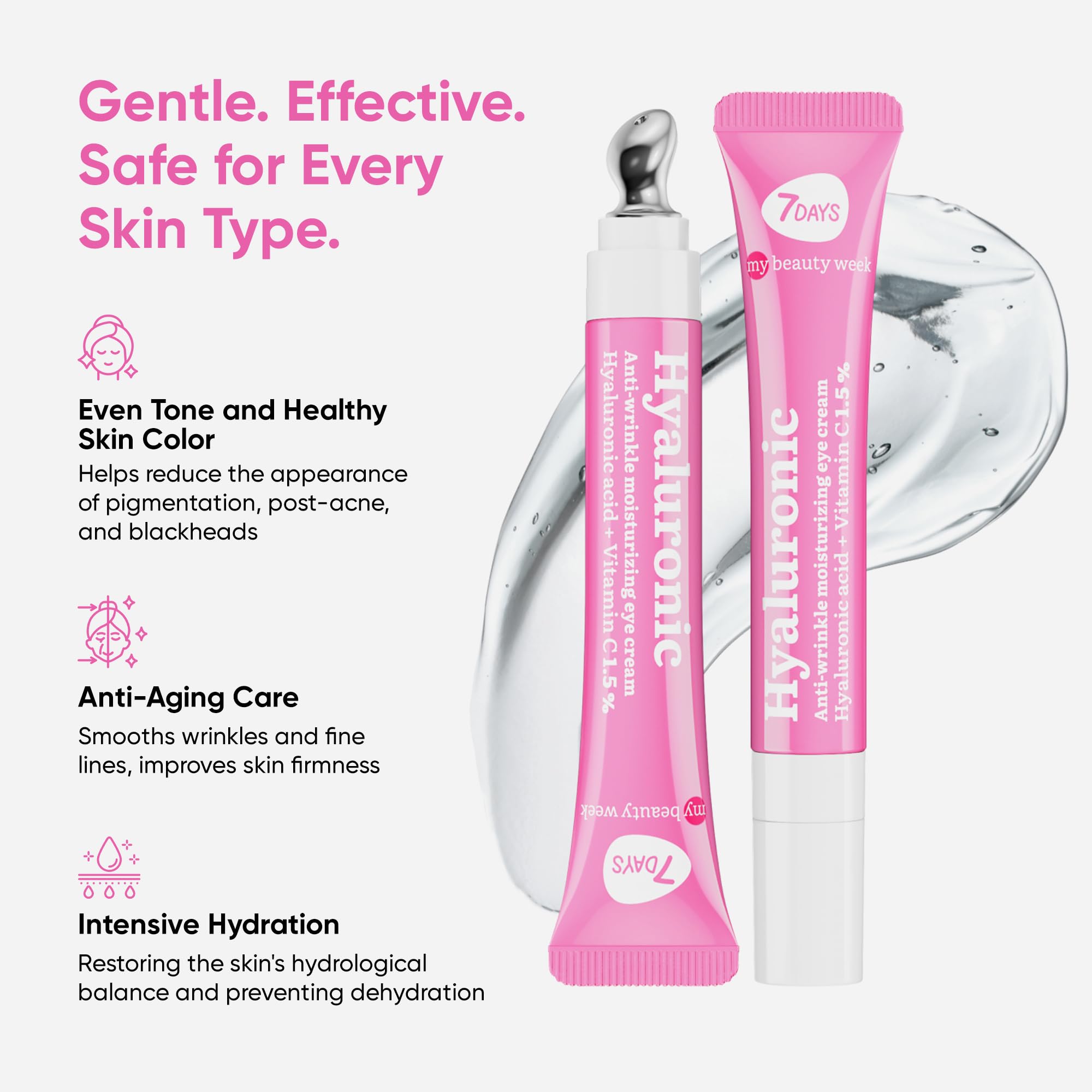7DAYS Eye Cream Korean Skin Care with Cooling Massager – Hyaluronic Acid Under Eye Cream for Dark Circles, Puffiness & Bags, Anti Aging, Firming & Brightening Eye Care | 0.6 fl oz / 18 ml