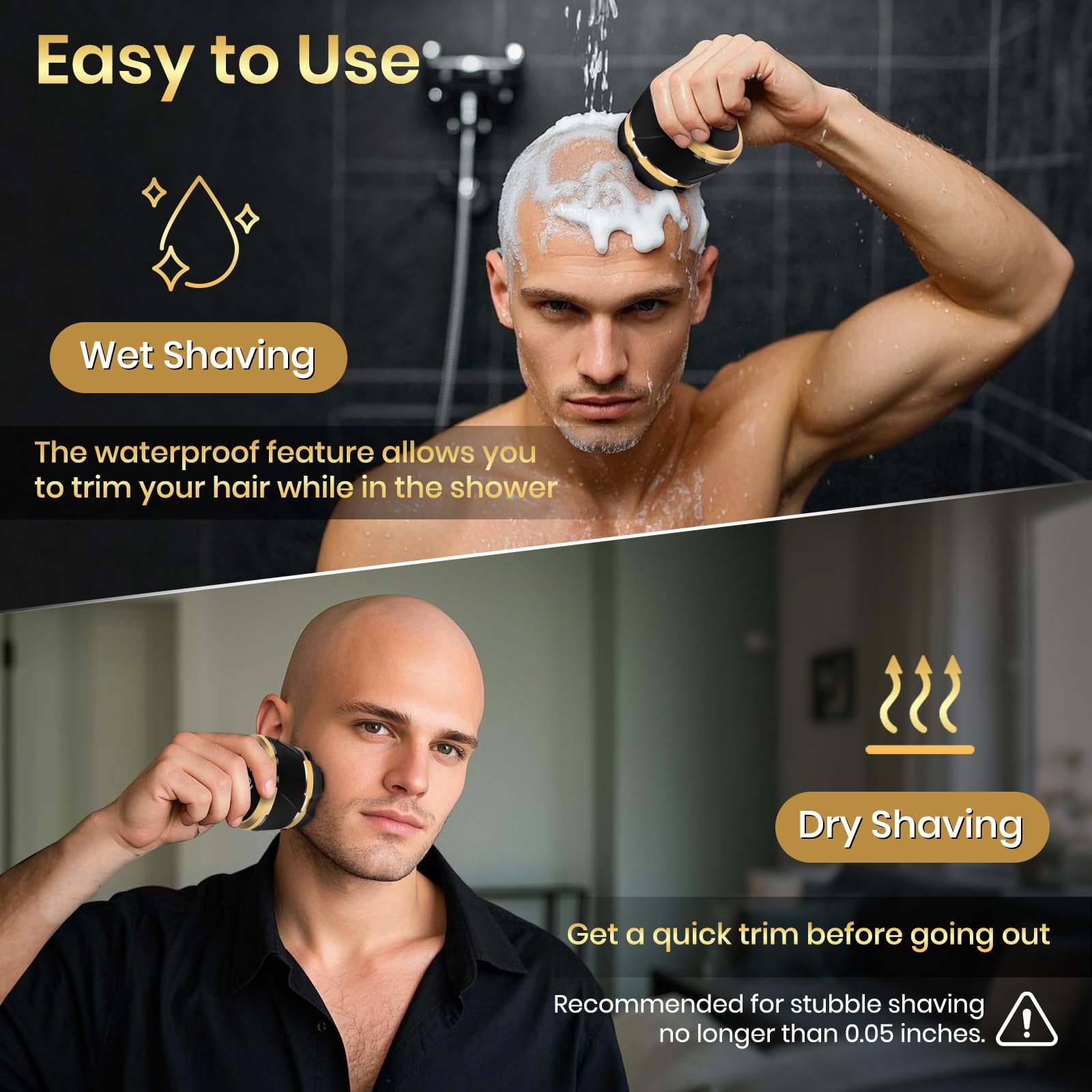 Ufree Head Shavers for Bald Men - Waterproof Bald Head Shaver with Travel Pouch, Detachable Rotary Blade for Clean Shave, Electric Razor with LED Display, Wet/Dry