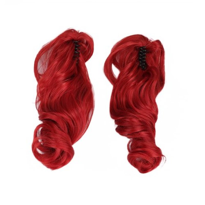 BEAUTY FLAG Red Wig Red Lolita Long Curly Cosplay Wig 2 Clip on Ponytail Wig With Wig Cap for Costume Party Halloween