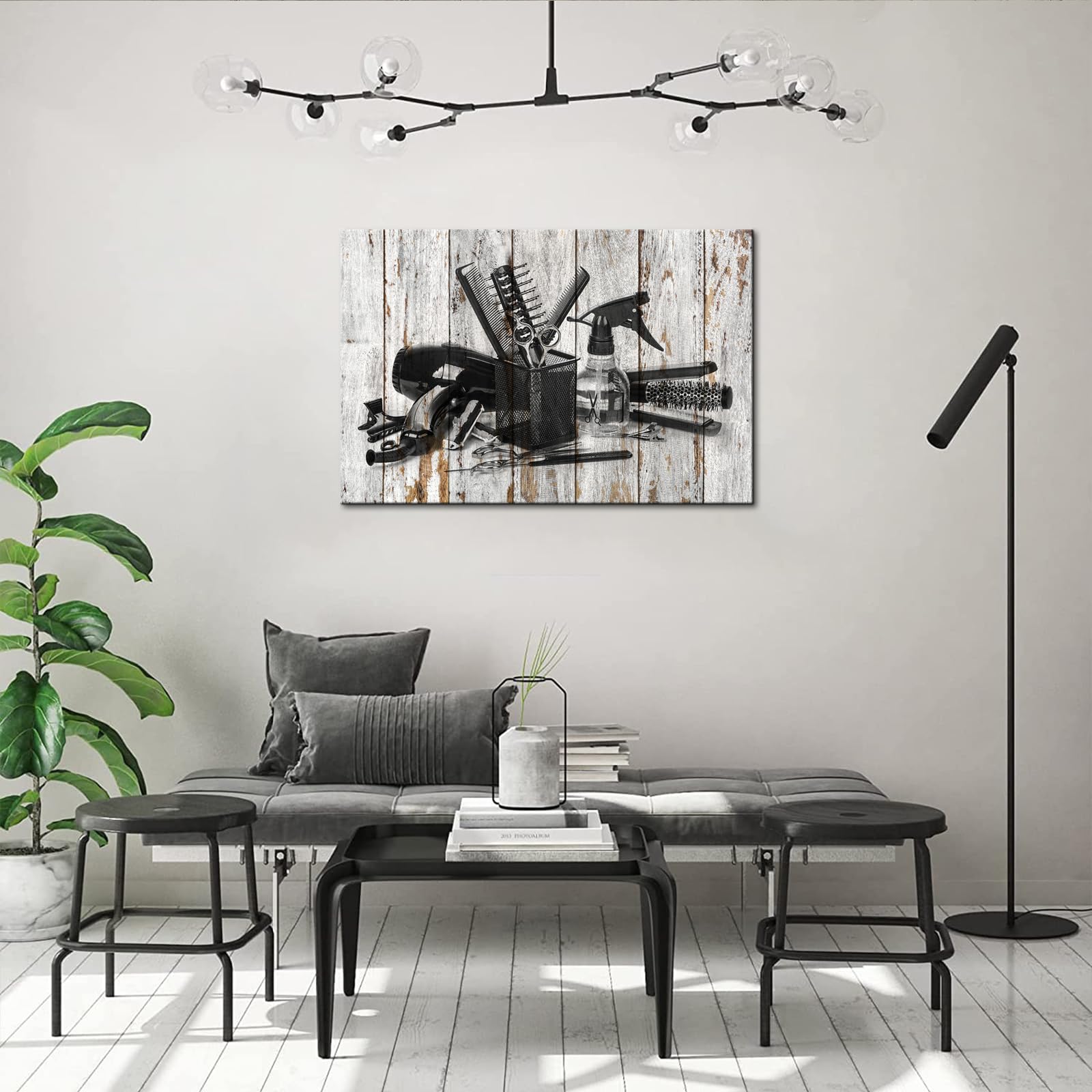 Conipit Hair Salon Wall Art Barber Shop Artwork Hairdressing Tools Pictures 1 piece 24''x36'' Haircutting Tool Art Picture Vintage Black and White Painting Print Framed Read to Hang