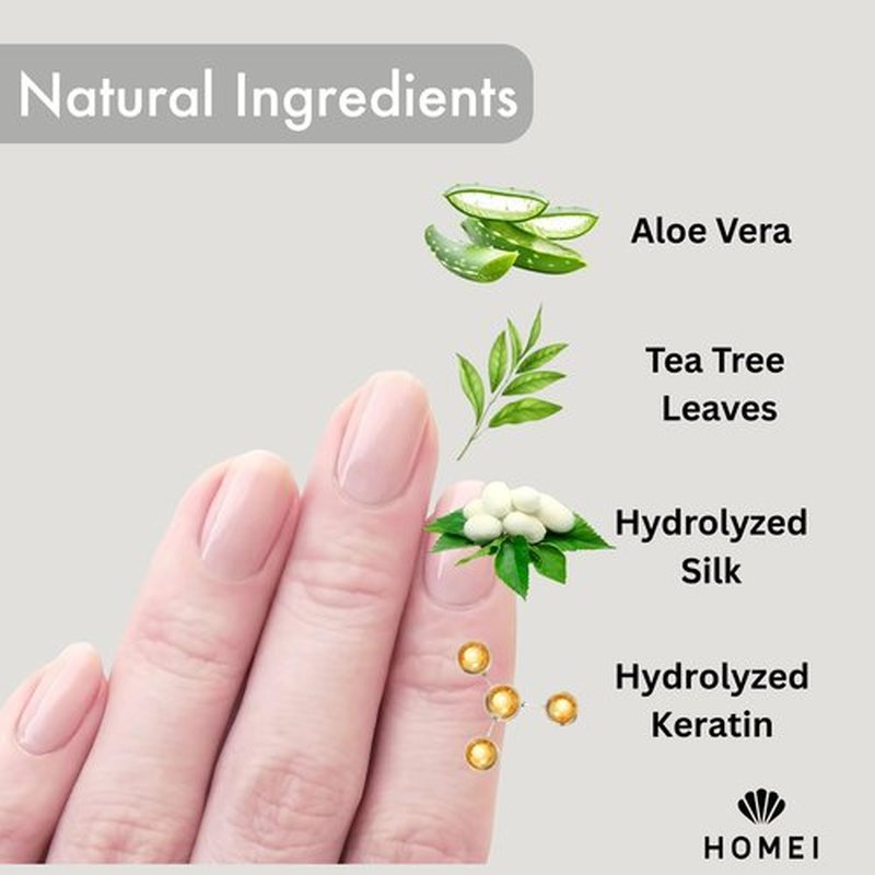 HoMei Nail Gel Strengthener for Women with Aloe Vera, Tea Tree Oil & Keratin from Japan for 5-in-1 Nail Set Including Base Coat, Hardener, Top Coat & Nail Care, No UV Light Needed, Nude Pink