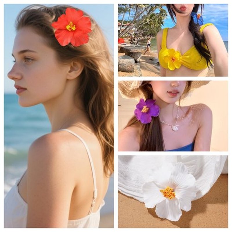 8pcs Hawaiian Flower Hair Clips for Women Fake hair clip for thin thick hair Clips for Wedding Bridal Beach Party (8pcs Vacation style)