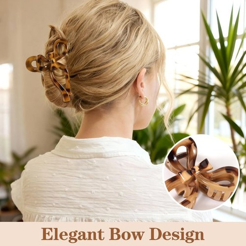 Auseibeely 4 Pcs Bow Claw Clips for Women & Girls, 4.3 Inch Tortoise Shell Cute Bow Hair Clips, Medium Claw Clip for Thick/Thin Hair, Non-Slip Elegant Butterfly Hair Accessories for Gift