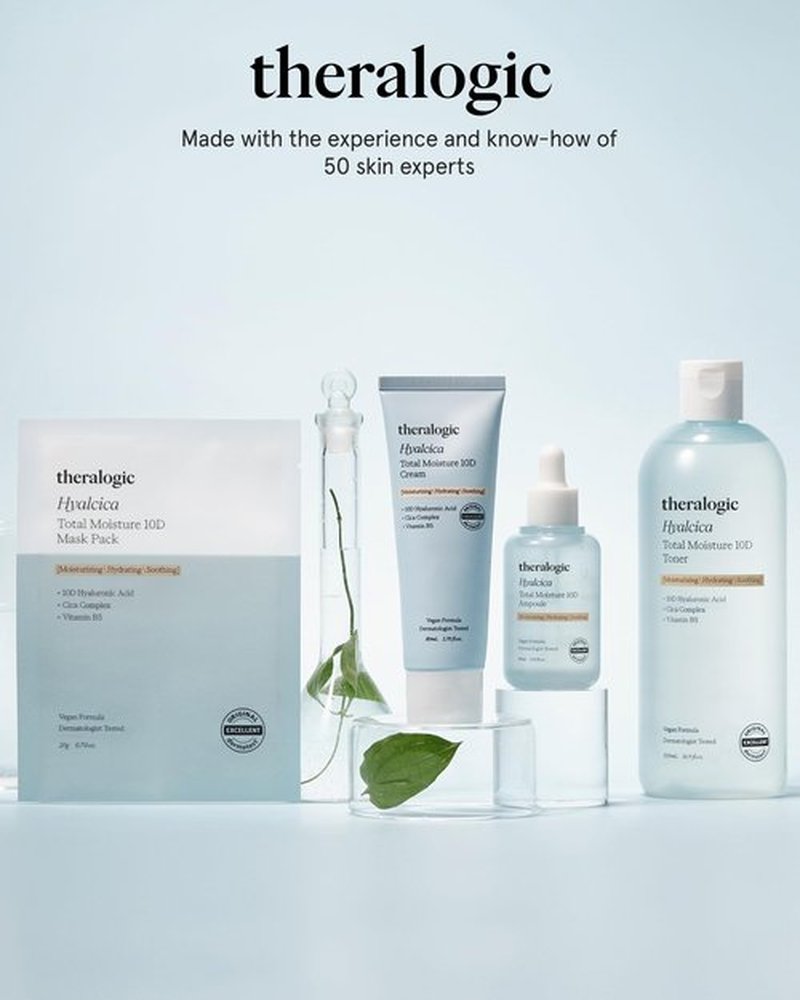 Theralogic Hyalcica Total Moisture 10D Toner - Vegan Moisturizing Soothing Korean Face Toner with 10 Hyaluronic Acid and CICA - Low pH Face Toning Water - Derma Tested, 16.9 fl.oz.