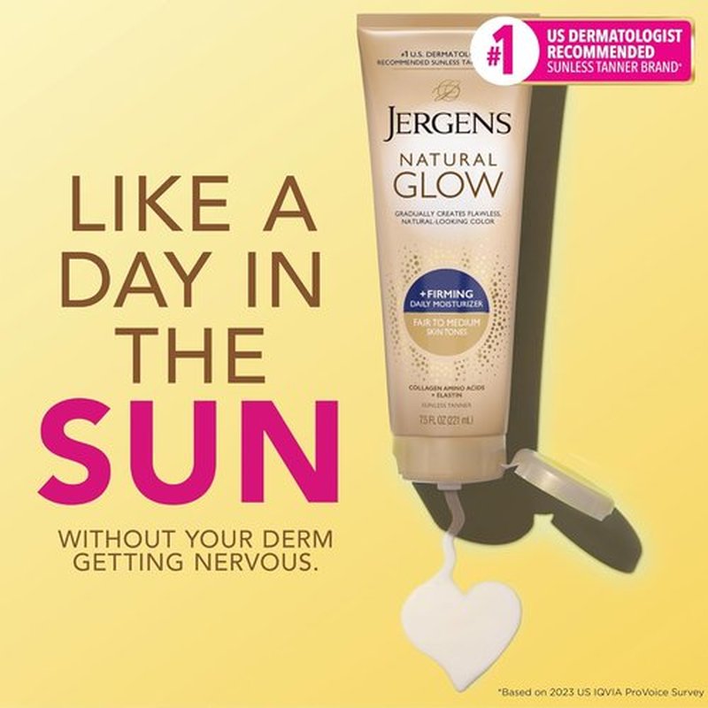 Jergens Natural Glow Firming Self Tanner Lotion - Sunless Tanning Moisturizer for Fair to Medium Skin, 7.5 Fl Oz