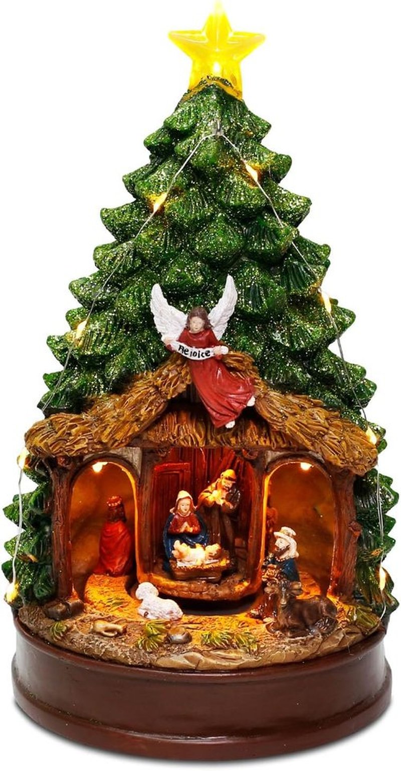 Innodept12 Christmas Tree Rotating Nativity Scene Figurines - Animated Holiday Decoration with Music & Collectible Design | 9.84" Tall