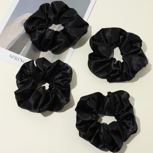 Nothstein 4PCS Black Satin Silk Scrunchies for Women, 6.3Inches Extra Large Hair Scrunchy Oversized Thick Elastic Hair Ties Hair Bands Ponytail Holders Jumbo Hair Scrunchies