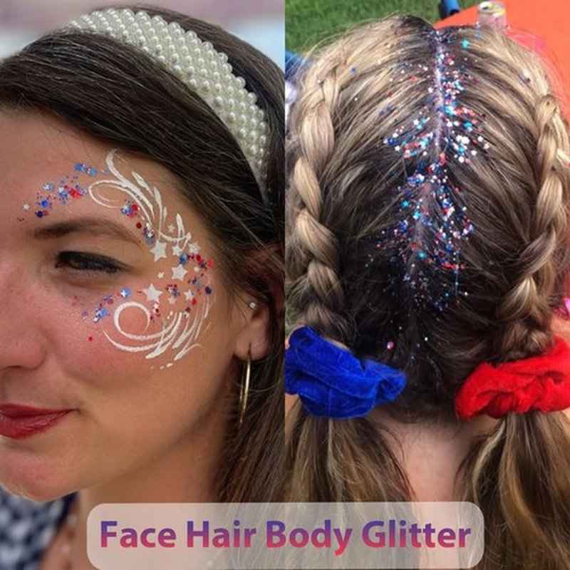 Mysense Patriotic Red White and Blue Body Glitter Stick,4th of July Accessories,Sparkling Face Hair Glitter for Fourth of July Outfit Women Kids,American Pride USA Flag Makeup for Independence Day