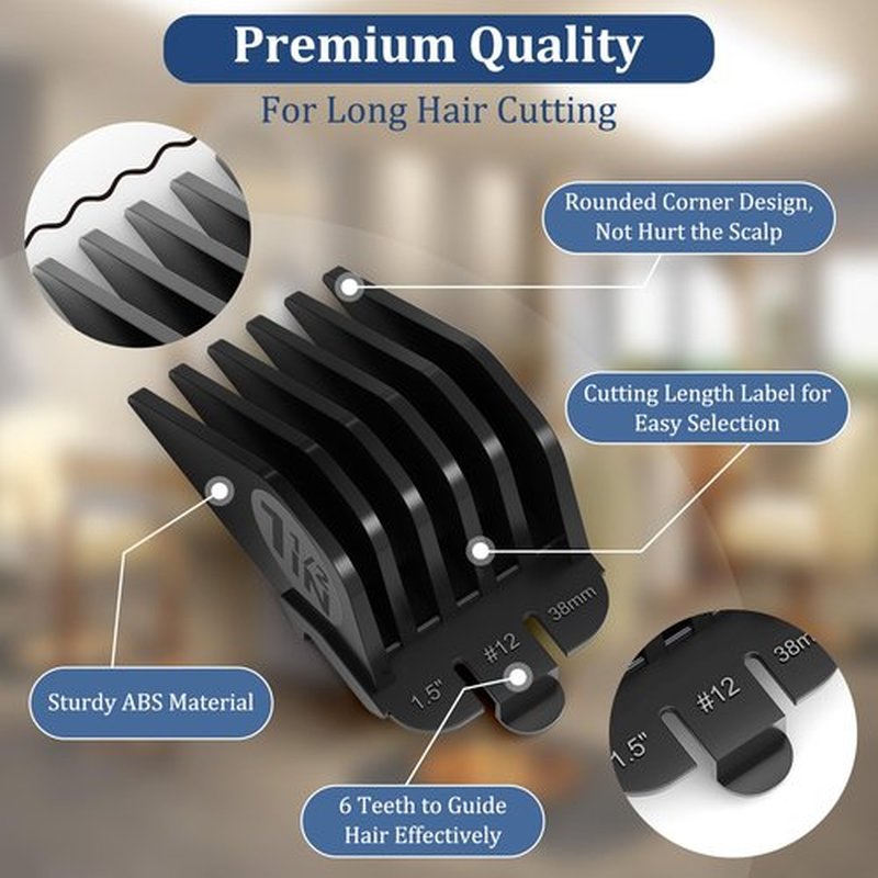 Clipper Guards Set 10 12 14 16 Compatible with Wahl Clippers, 4pcs Extra Long Clipper Guides Replacement - 2", 1.75", 1.5", 1.25" Hair Guard Clipper, Black Clipper Guards for Wahl