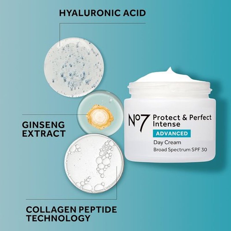 No7 Protect & Perfect Intense Advanced Day Cream SPF 30 - Fragrance-Free Anti-Aging Moisturizer with Hyaluronic Acid (50ml)