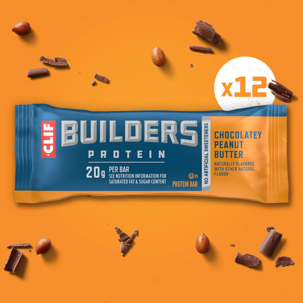 CLIF BUILDERS Protein Bars, Chocolatey Peanut Butter, 20g Protein, Gluten Free, Non-GMO, 12 ct