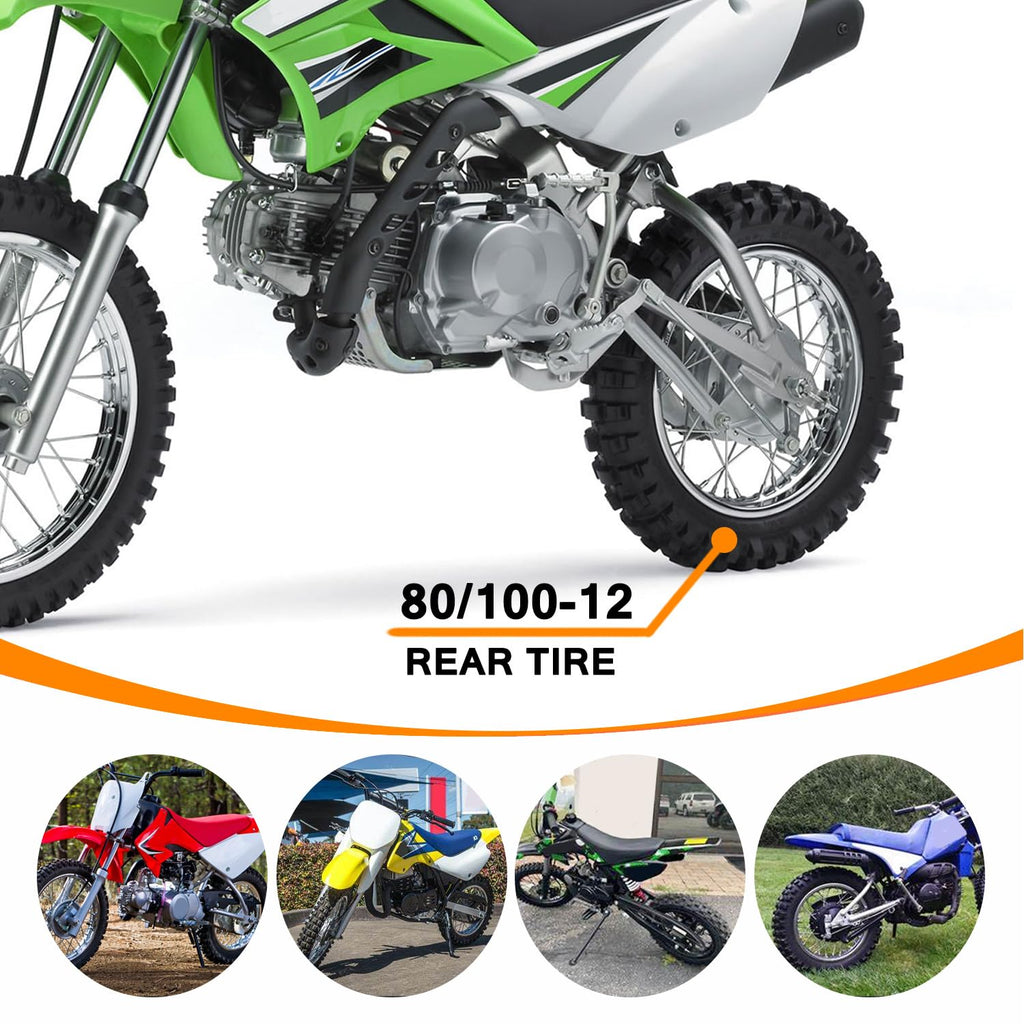 HOLATO Rear 80/100-12 3.00-12 Tire and Inner Tube for 110cc 125cc CRF70 CRF110 XR70 KLX110 TTR90 PW80 RM60 RM65 TaoTao DB14 SSR Apollo Coolster Dirt Pit Bike Motorcycle Off Road Motocross Heavy Duty