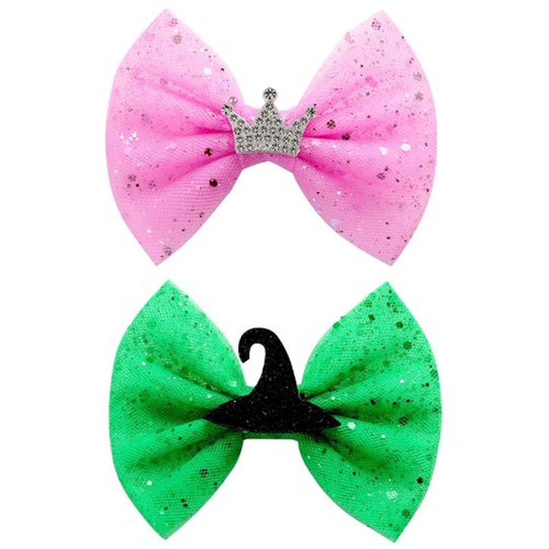 2 PCS Pink Green Hair Bow Clips for Women Girls Princess Witch Hair Accessories