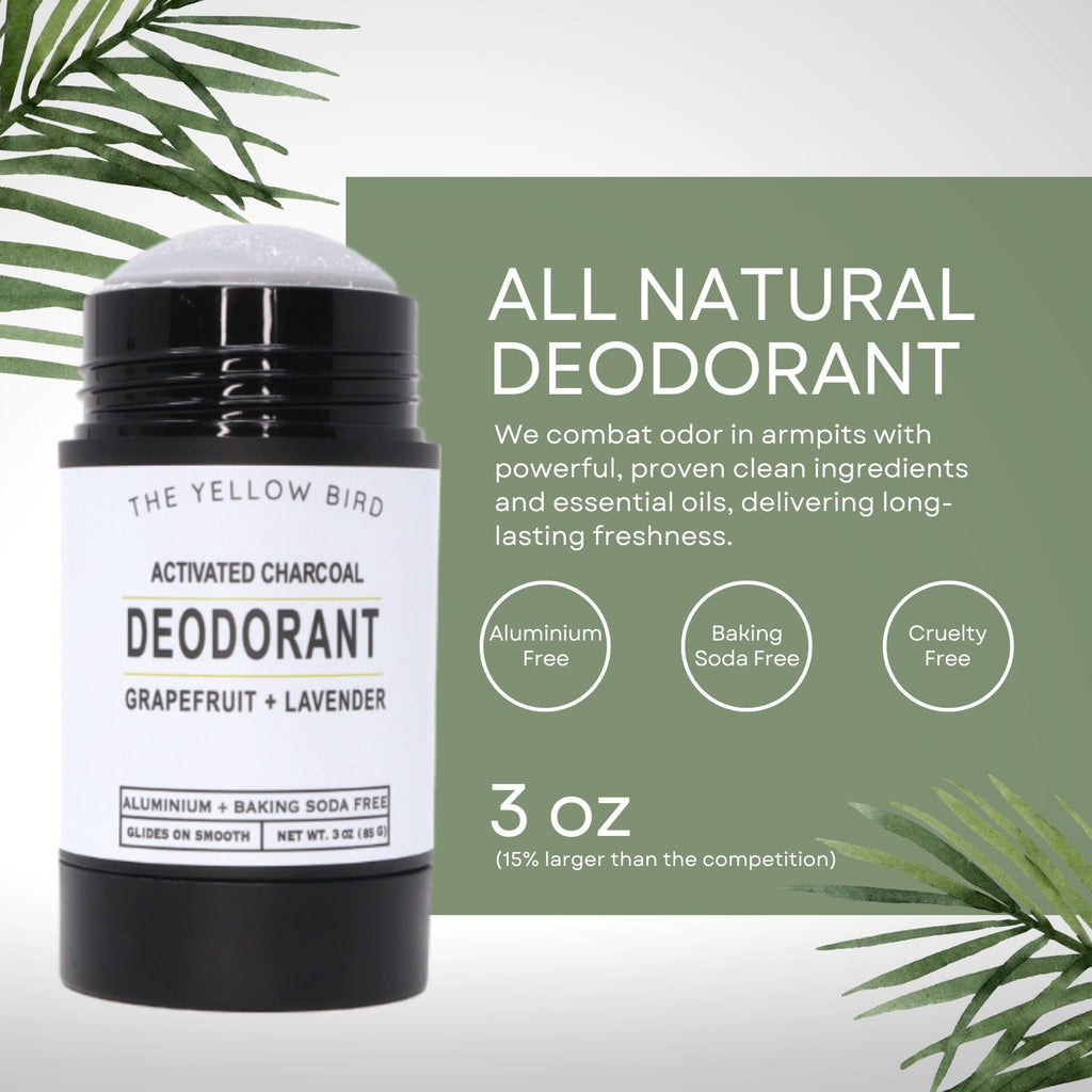 The Yellow Bird Natural Charcoal Deodorant + Armpit Bar Soap Bundle – Aluminum & Baking Soda Free, Vegan, Organic Ingredients – Magnesium for Underarm Pit Detox & Odor – For Sensitive Skin