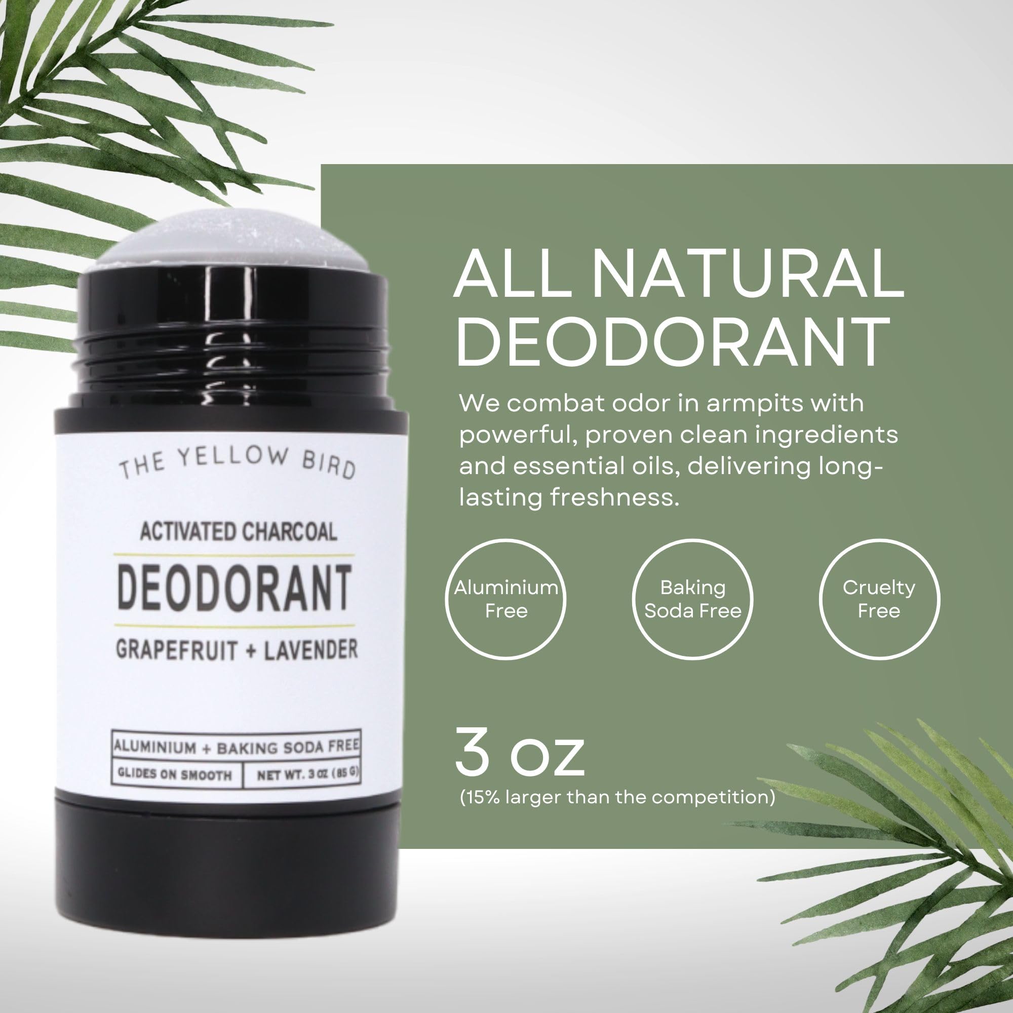 The Yellow Bird Natural Charcoal Deodorant + Armpit Bar Soap Bundle – Aluminum & Baking Soda Free, Vegan, Organic Ingredients – Magnesium for Underarm Pit Detox & Odor – For Sensitive Skin