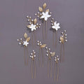 Handmade Pearl Bridal Wedding Hair Pins 9Pcs White Flower Gold Leaf Pearls Clips Bridal Hair Accessories for Women Brides Bridesmaid
