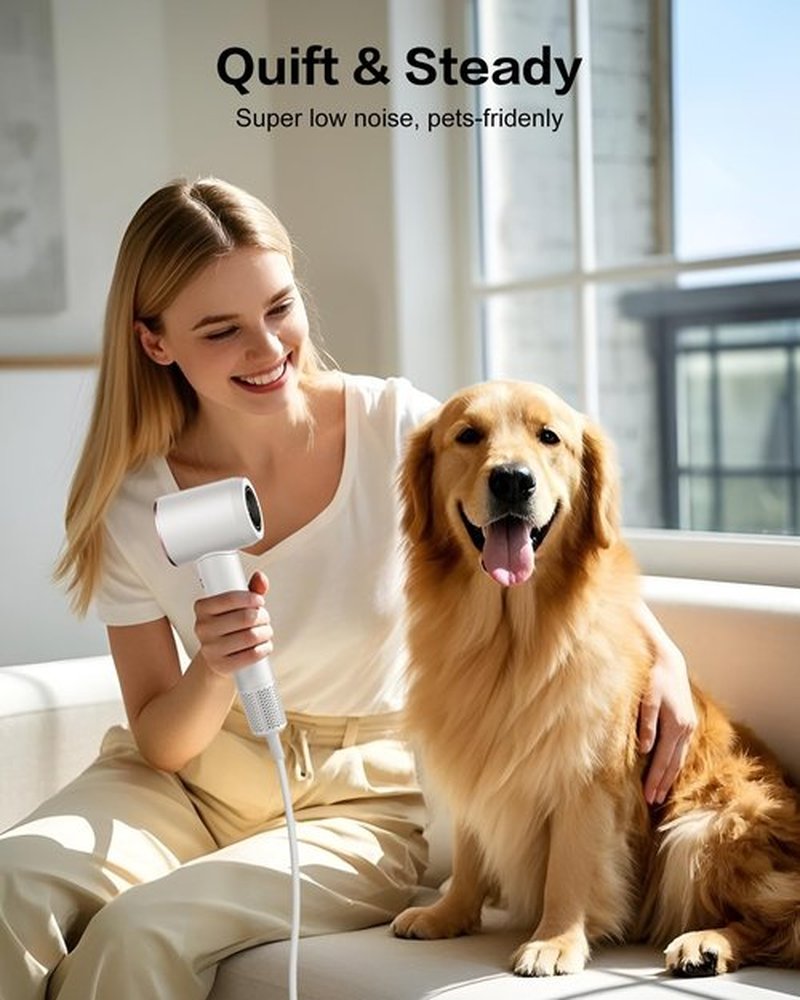 Hair Dryer with Diffuser,High Speed Ionic Blow Dryer 500 Millions Negative Ionic Low Noise,Magnetic Attachments,Thermo Control for Home Travel Salon White