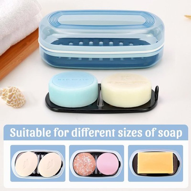 OZNER Clear Travel Soap Case - Leak-Proof Soap Holder with Draining Layer for Shampoo & Conditioner Bars | Blue, 1 Pack