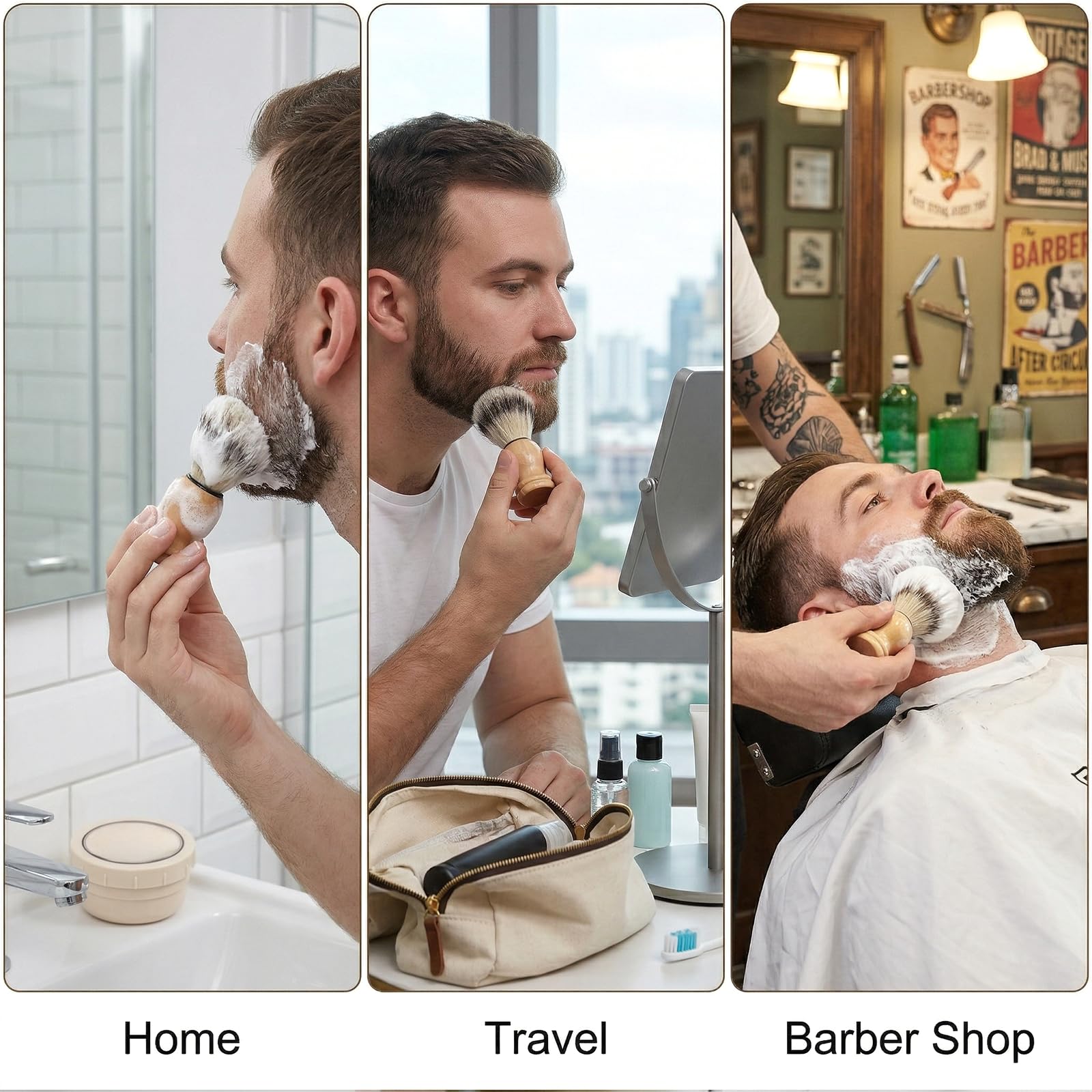 Shave Brush for Men, Shaving Lather Brush Travel Shave Brushes Hand Crafted with Comfortable Bamboo Handle Cream Brushes, Grooming Gift for Men