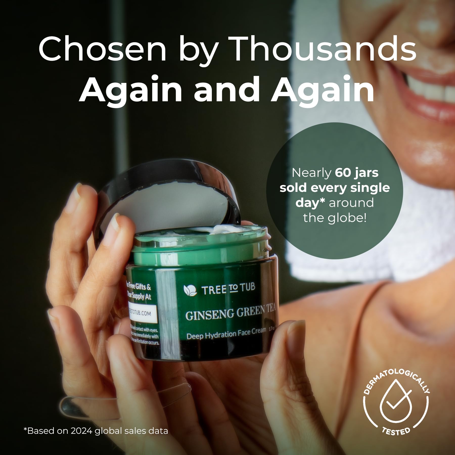 Tree To Tub Hydrating Face Moisturizer for Dry & Sensitive Skin - Water Based Hyaluronic Acid Facial Moisturizer, Moisturizing Face Cream for Women & Men w/Organic Aloe, Green Tea, Natural Ginseng
