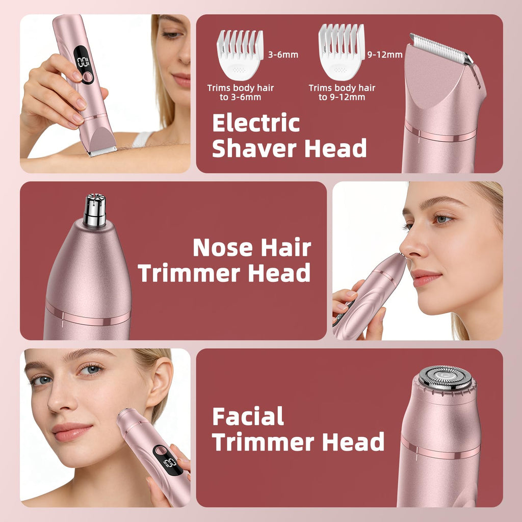Bikini Trimmer for Women, Nose Hair Trimmer, Painless Electric Razor, Smooth Facial Hair Remover, Body Hair Trimmer for Legs and Armpit