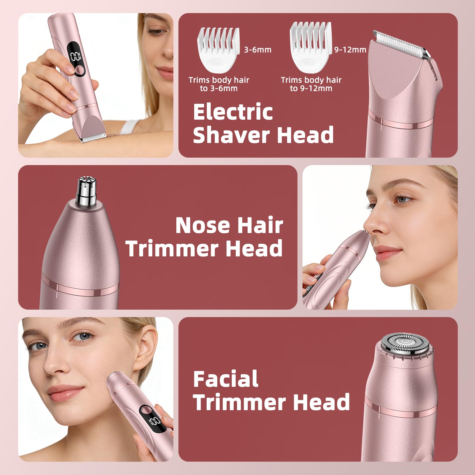 Bikini Trimmer for Women, Nose Hair Trimmer, Painless Electric Razor, Smooth Facial Hair Remover, Body Hair Trimmer for Legs and Armpit