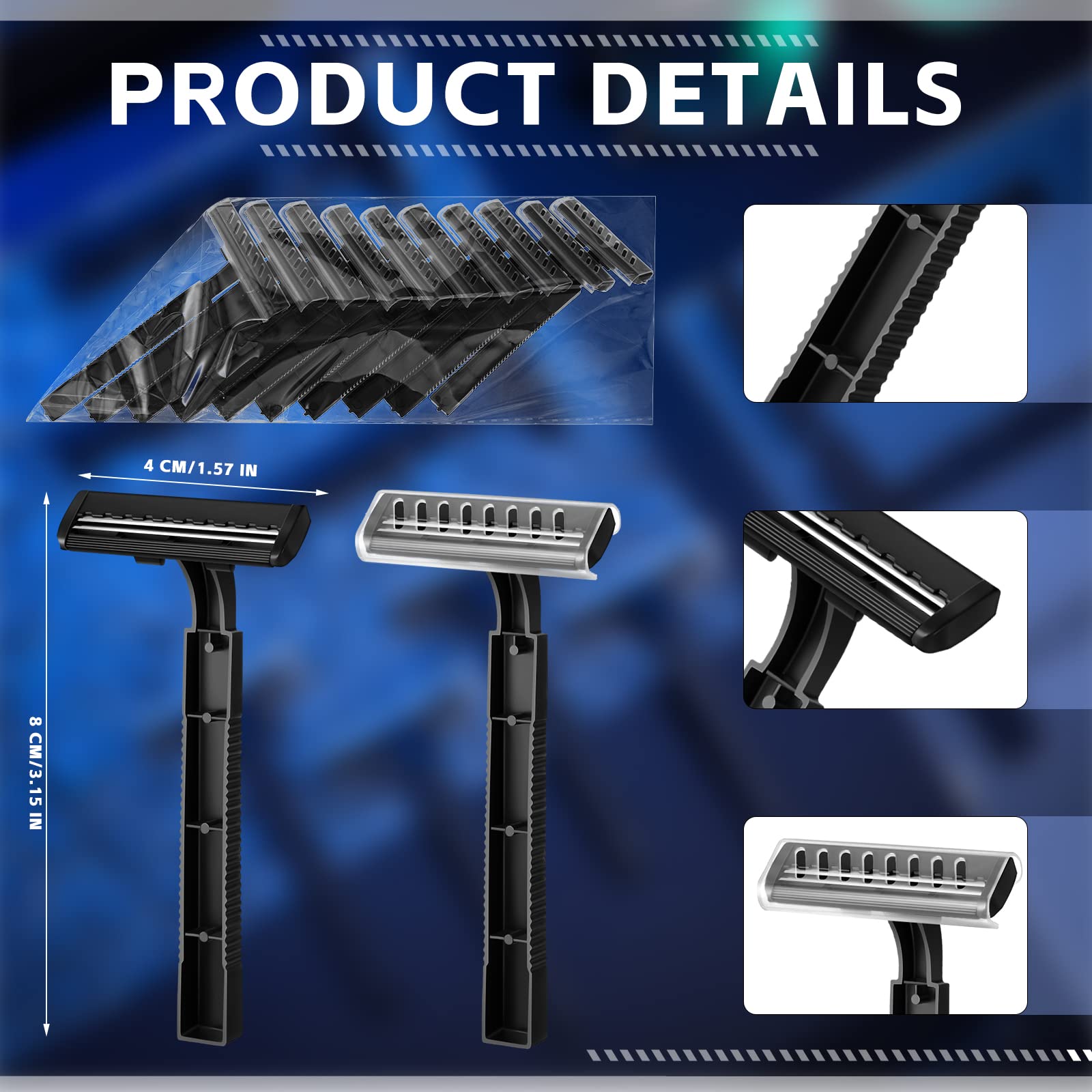 Jutom 200 Pcs Disposable Razors Bulk Twin Blade Shaving Razors with Safety Cap Stainless Steel Portable for Hotel Guest Supply for Shelter Charity Travel Emergency Hygiene Kits Men Women