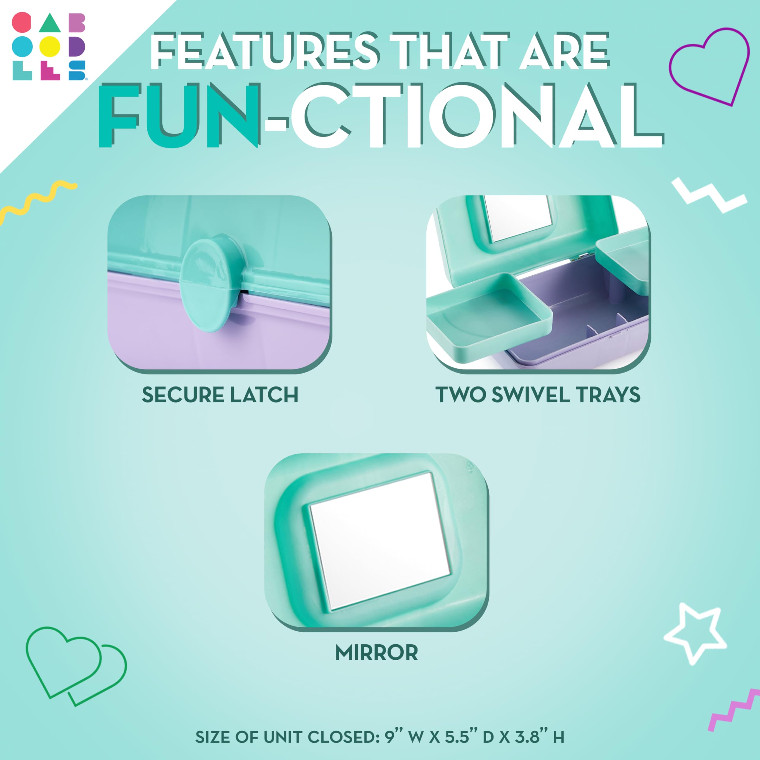 Caboodles Pretty in Petite Makeup Box, Two-Tone Seafoam on Lavender, Hard Plastic Organizer Box, 2 Swivel Trays, Fashion Mirror, Secure Latch for Safe Travel