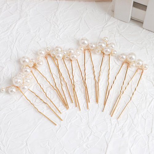 Sppry U Shaped Pearl Wedding Hair Pins for Bridal Women, Set of 9 (Gold)