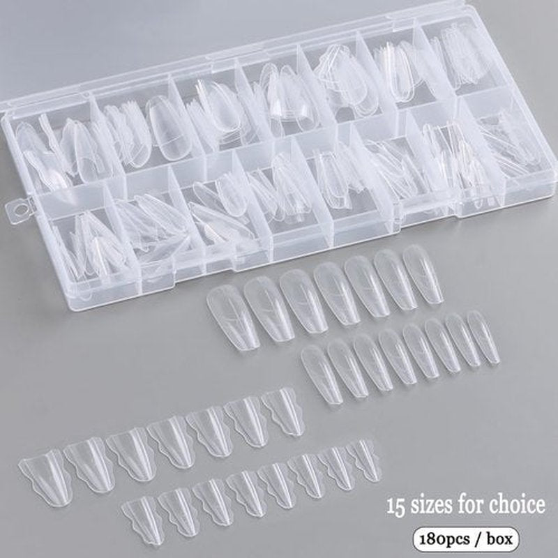 Fcozpjk Sandwich Dual Nail Forms for Builder Gel, 180PCS Nail Forms with Brush Pen File Polygel Extension Tools Kit Top & Bottom Dual Form System Guide Lines Tips Professional Manicure Supply (Almond)