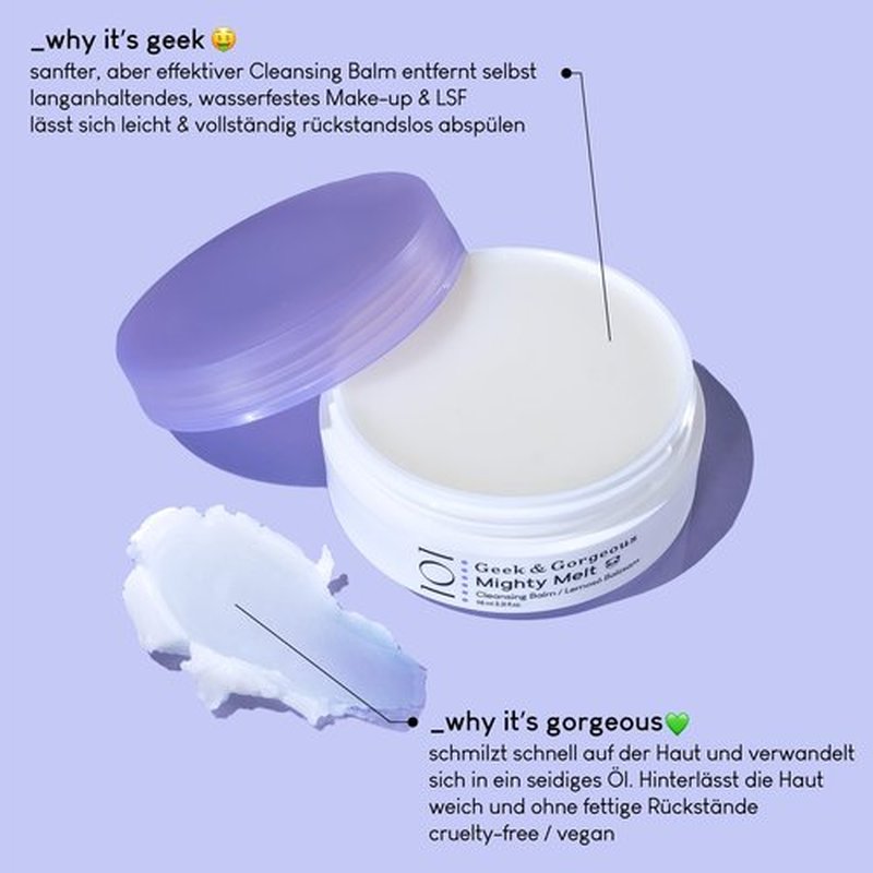 Geek & Gorgeous – Mighty Melt Cleansing Balm – Removes Waterproof Makeup & Sunscreen – Gentle for All Skin Types – 3.31 oz