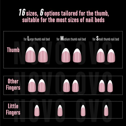 NOVO OVO Almond Short White French Tip Nail Tips Press on BERRY PINK, Extra Thick Full Cover False Fake Nails, Need Builder Gel Top Coat & Glue, for Salon DIY Acrylic Extension x 16 Sizes 224 pcs