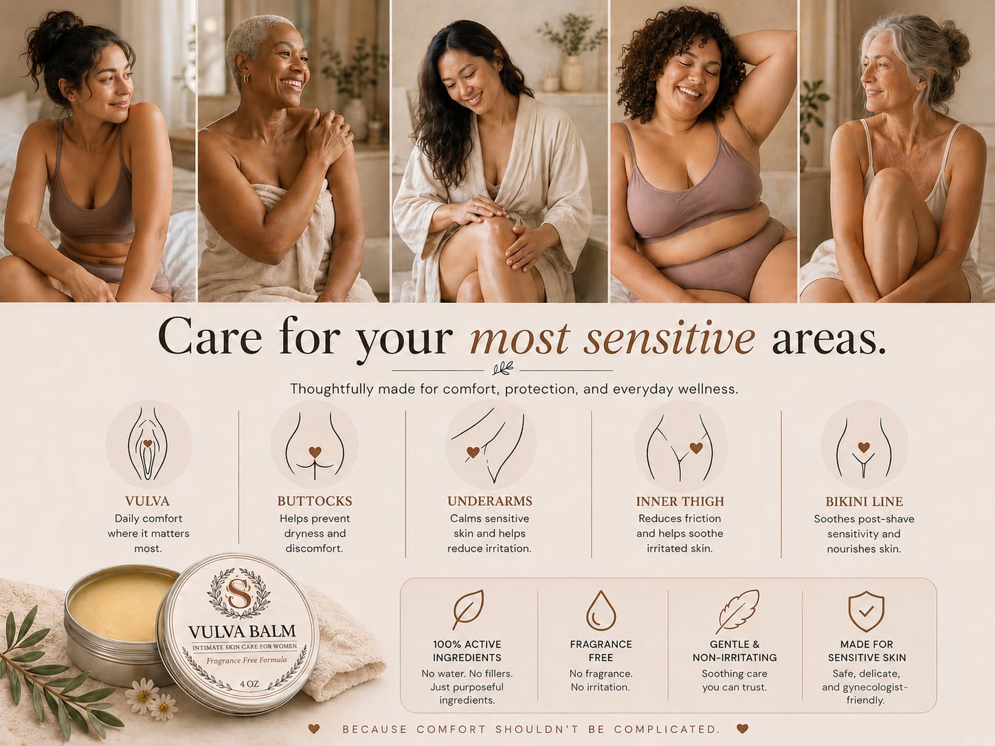 Sky and Oak Vulva Balm for Women – Premium Intimate Skin Care, Fragrance Free Vaginal Moisturizer, Soothes Dryness, Itching & Irritation, 4 oz