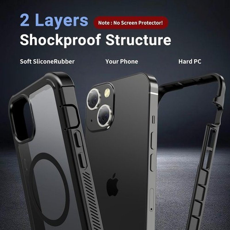 Jaroco Magnetic iPhone 13 Case - Military Grade Drop Protection | Shockproof 2-Layer Bumper 6.1'' Black
