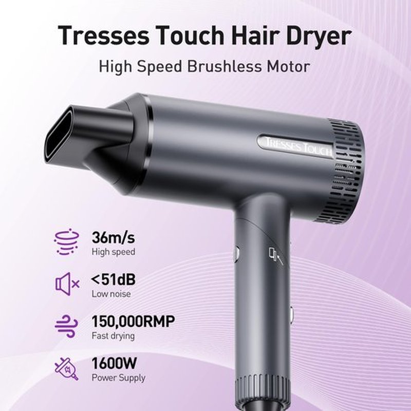 Hair Dryer, High-Speed Ionic Blow Dryer, Powerful 1600 Watt Motor for Fast Drying and Straight & Wavy Hair, Foldable, Lightweight Hairdryer with Magnetic Suction Nozzle for Home Salon Travel
