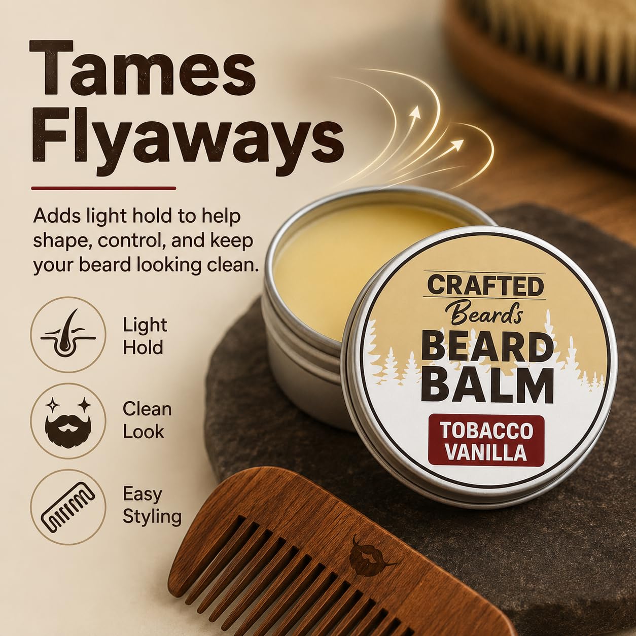 Crafted Beards Beard Balm - Tobacco Vanilla Scent - 2oz Tin - Beard Wax - Light Hold - (TV)