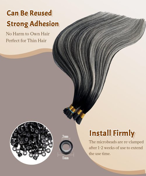 Belaved 1BSilver I Tip Hair Extensions Real Remy Human Hair Extensions Straight Add Length Volume Seamless Invisable #550 for Party Wedding 24inch 50g