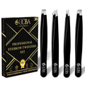 OCBA 4 Pcs Tweezers for Facial Hair Women & Men for Precise Grooming of Eyebrows - Professional Stainless Steel Black Color Coated Eyebrow Tweezers for Ingrown Hair on Nose Ear