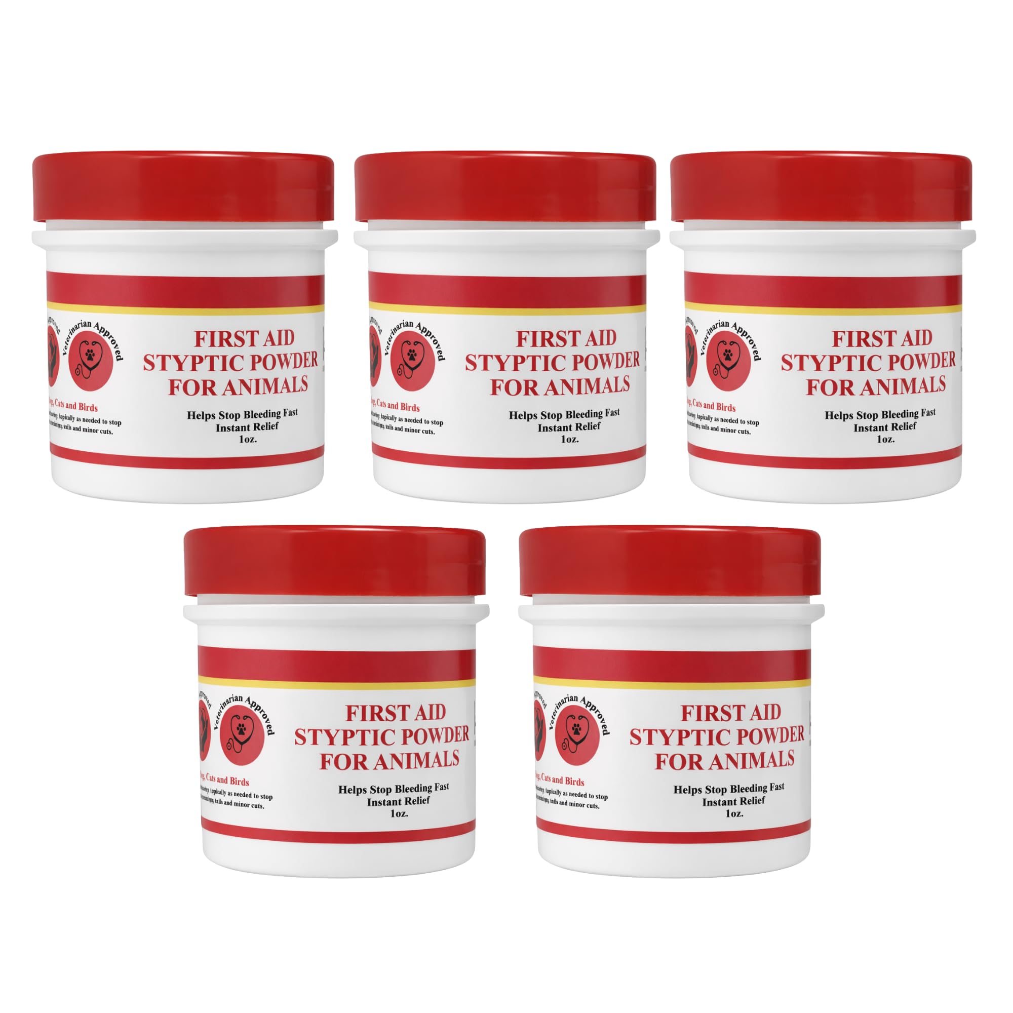G.B.S Styptic Powder for Animals – Fast-Acting Blood Stop for Dogs, Cats, Birds & Small Pets – First Aid Powder for Nail Bleeding, Minor Cuts & Grooming – 1 oz, Pack of 5