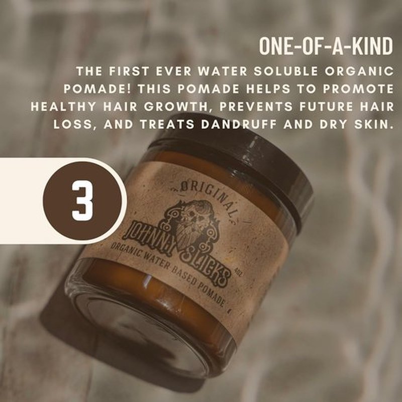 Johnny Slicks Water Based Pomade - Strong Hold & High Shine | Organic Styling for Men (Rugged, 4 Oz)