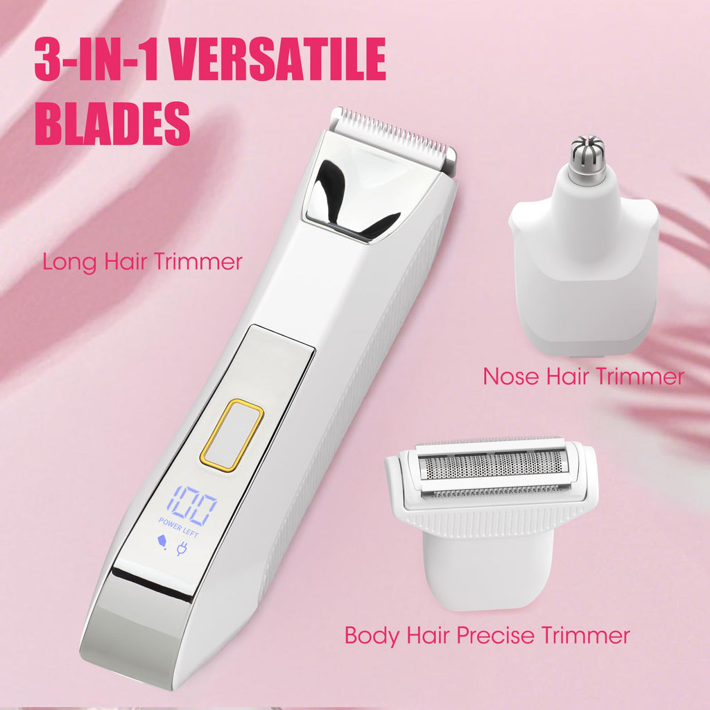 Karrte Women's Razors for Shaving Pubic Hair, 3-in-1 Wet & Dry Bikini Trimmer for Women's Private Area, Replaceable Ceramic Blade Head Electric Shaver with Travel Lock