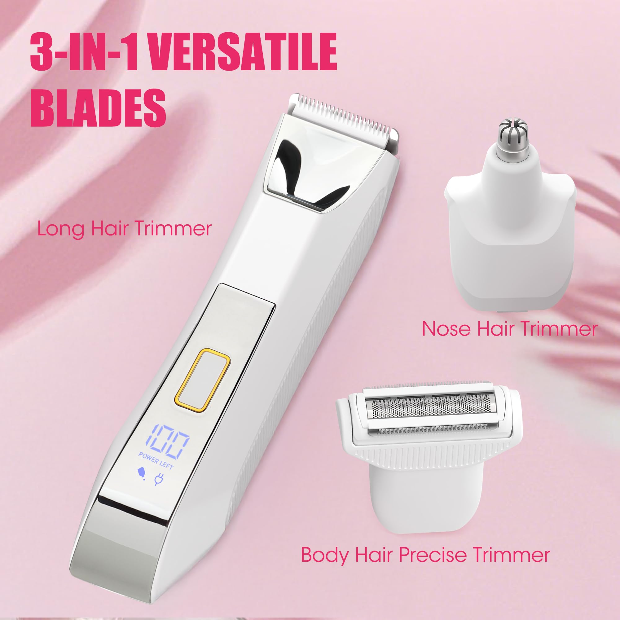Karrte Women's Razors for Shaving Pubic Hair, 3-in-1 Wet & Dry Bikini Trimmer for Women's Private Area, Replaceable Ceramic Blade Head Electric Shaver with Travel Lock